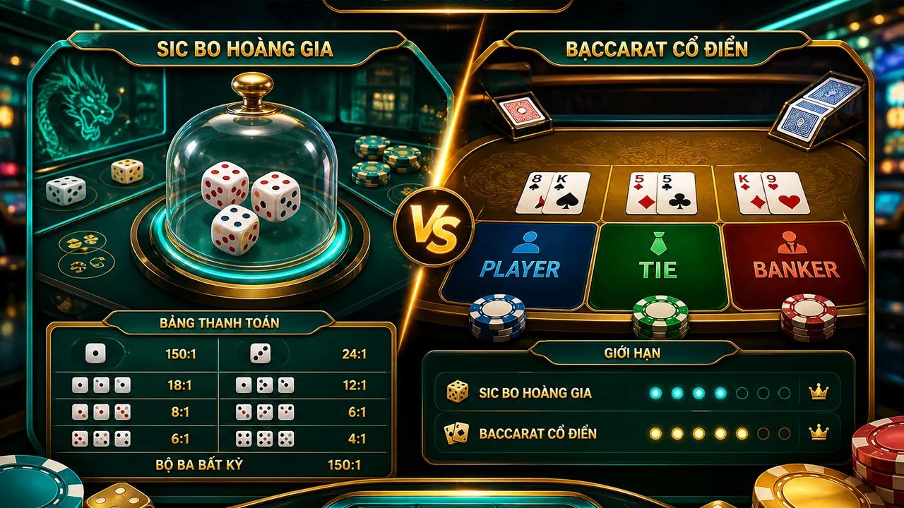Chọn bàn nào dễ theo dõi hơn? Review Royal Sic Bo và Classic Baccarat OK 365