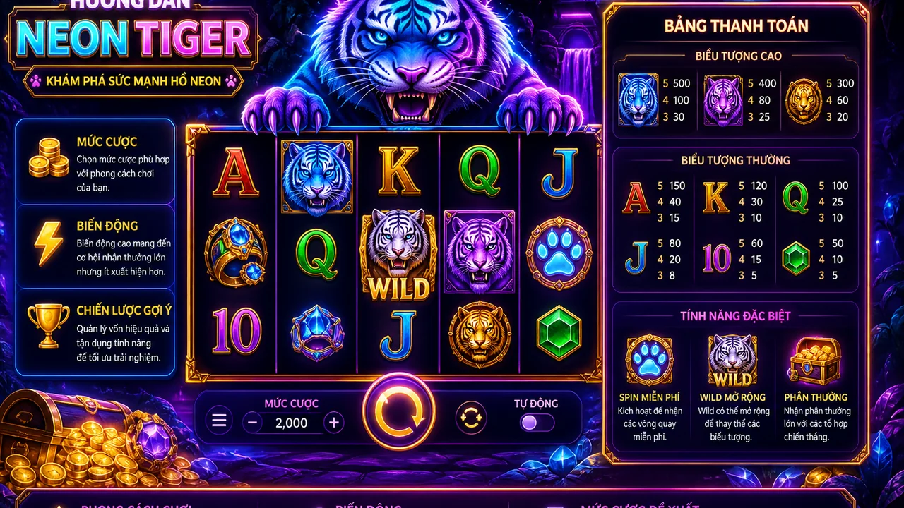 Mổ xẻ Neon Tiger: cách đọc tỷ lệ game slot OK 365 qua một ván mẫu